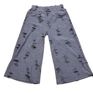 Reina Lee‎ Women's Gray Distressed Wide-Leg Cropped Pants Size L Casual